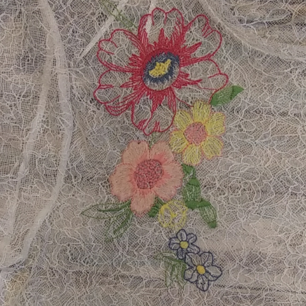 Zara White Mesh Lace Floral Embroidered Blouse - Picture 4 of 6